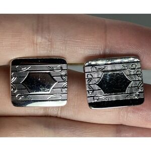Vtg Silver Tone Cufflinks Ornate Monogram Engrave Ready Old Money Estate MCM